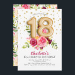 ホイルバルーンフローラ18TH誕生日招待状 招待状<br><div class="desc">美しいピンクのフローラと金ゴールド紙吹雪で飾られた数箔バルーン。特別なtouchのために私たちのマッチングフローラを表示する。</div>