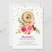 ホイルバルーンフローラ9TH誕生日招待状 招待状 (正面)