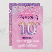 ホイルバルーン10誕生日招待状 招待状 (正面/裏面)