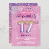 ホイルバルーン17番目の誕生日招待状 招待状 (正面/裏面)