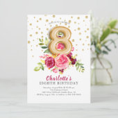 ホイルバルーン 花柄 8歳の誕生日パーティー招待状 招待状 (スタンド正面)