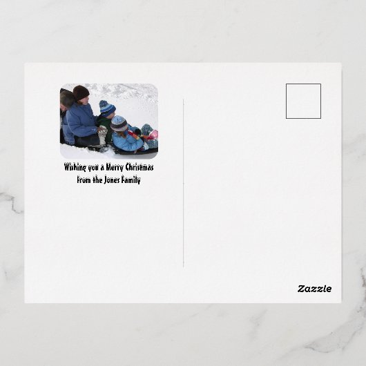 ホイルパーソナライズされたメリークリスマスタータンチェックホイルホリ 箔シーズンポストカード (裏面)