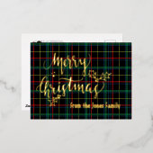 ホイルパーソナライズされたメリークリスマスタータンチェックホイルホリ 箔シーズンポストカード (正面/裏面)