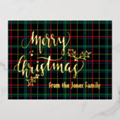 ホイルパーソナライズされたメリークリスマスタータンチェックホイルホリ 箔シーズンポストカード (正面)