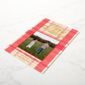 ホイルピンクチェックのヴィンテージ ハッピーホリデーカード 箔シーズンカード (回転した状態)