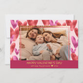 ホイルピンク赤いハートパターンバレンタインフォトカード 招待状 (正面)