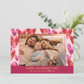 ホイルピンク赤いハートパターンバレンタインフォトカード 招待状 (スタンド正面)