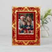 ホイルファンシークリスマスカード2枚フォトホリデーレッド 箔シーズンカード (立ち正面)