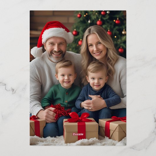 ホイルファンシークリスマスカード2枚フォトホリデーレッド 箔シーズンカード (裏面)