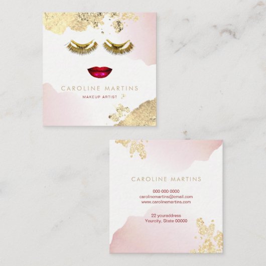 ホイルフェイクウォーター色赤面黄金まつ スクエア名刺 (正面/裏面)