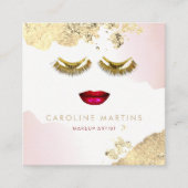 ホイルフェイクウォーター色赤面黄金まつ スクエア名刺 (正面)