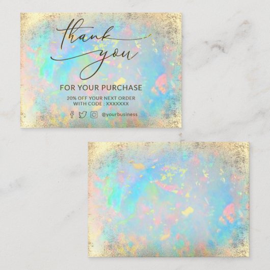 ホイルフェイクオパール背景サンキューカード 名刺 (正面/裏面)