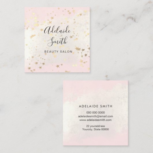 ホイルフェイクスターのピンクの水色スクウェア・ブシン スクエア名刺 (正面/裏面)