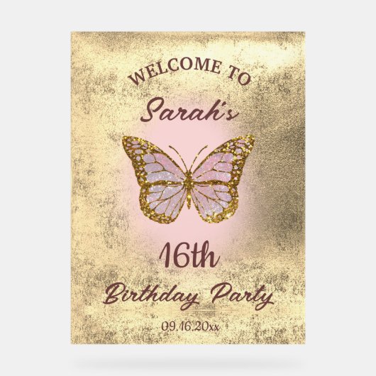 ホイルフェイクバックグラウンド蝶ウェルカムホイル アクリルサイン (正面)