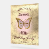 ホイルフェイクバックグラウンド蝶ウェルカムホイル アクリルサイン (傾斜)