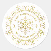 ホイルフェイクフレームパーソナライズされたクリスマスギフトタグ ラウンドシール (正面)