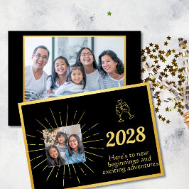 ホイルフェイクブラックと金ゴールドフォトハッピー新年 シーズンカード