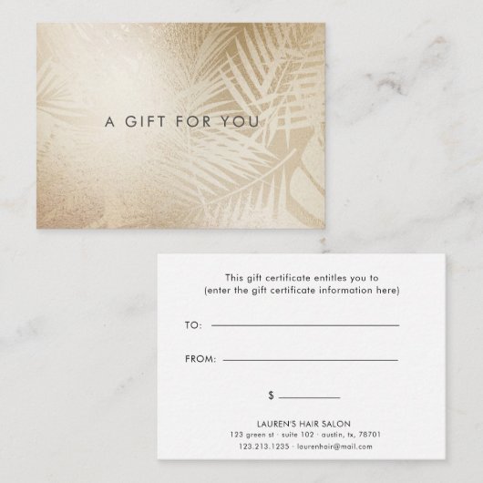 ホイルフェイク金ゴールドトロピカルギフト券 名刺 (正面/裏面)