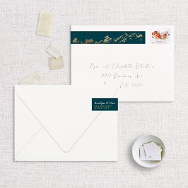 ホイルフェイク金ゴールド抽象芸術山オンダークグリーン ラップアラウンド宛名ラベル