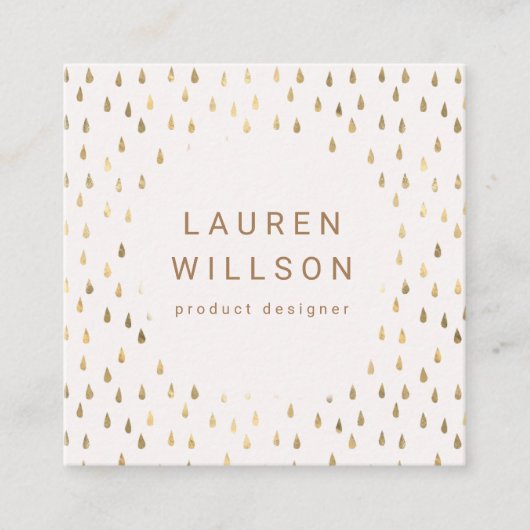 ホイルフェイク金ゴールド雨滴トレンディー スクエア名刺 (正面)