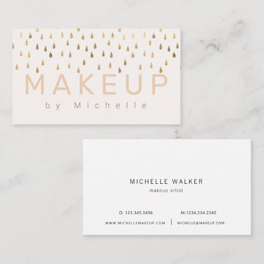 ホイルフェイク金ゴールド雨滴化粧アーティスト 名刺 (正面/裏面)