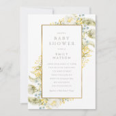 ホイルフレームボホワイルドフラワー赤ちゃんシャワー 招待状 (正面)