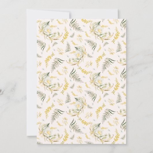 ホイルフレームボホワイルドフラワー赤ちゃんシャワー 招待状 (裏面)