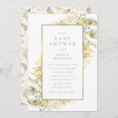 ホイルフレームボホワイルドフラワー赤ちゃんシャワー 招待状 (正面/裏面)