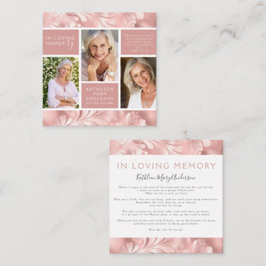 ホイルフローラフォトコラージュ葬儀記念カード スクエア名刺 (正面/裏面)