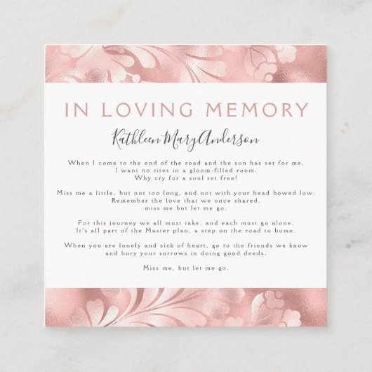 ホイルフローラフォトコラージュ葬儀記念カード スクエア名刺 (裏面)