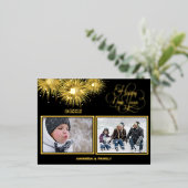 ホイルブラックと金ゴールドスクリプト新年おめでとう 箔シーズンポストカード (立ち正面)