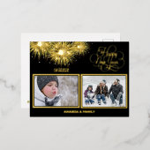 ホイルブラックと金ゴールドスクリプト新年おめでとう 箔シーズンポストカード (正面/裏面)