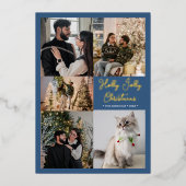 ホイルブルーホリークリスマスすてきの5枚の写真 箔シーズンカード (正面)