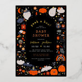 ホイルプレス |ブーを覗く!ハロウィーンの赤ちゃんシャワー 箔招待状 (正面)