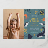 ホイルプレス |海写真誕生日パーティーの下 箔招待状 (正面)