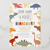 ホイルプレス |轟音！Dinosour Boy Birthdayパーティー 箔招待状 (正面)