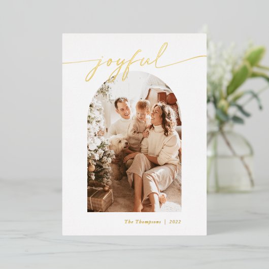 ホイルホリデーカード、うれしそうな写真クリスマスカード 箔シーズンカード (立ち正面)