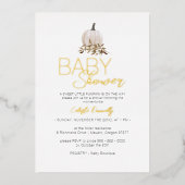 ホイルホワイトボホ素朴カボチャ赤ちゃんシャワー 箔招待状 (正面)