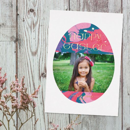 ホイルマーブルイースターエッグのホリデーフォトカード – ティール(緑がかった色) 箔シーズンカード