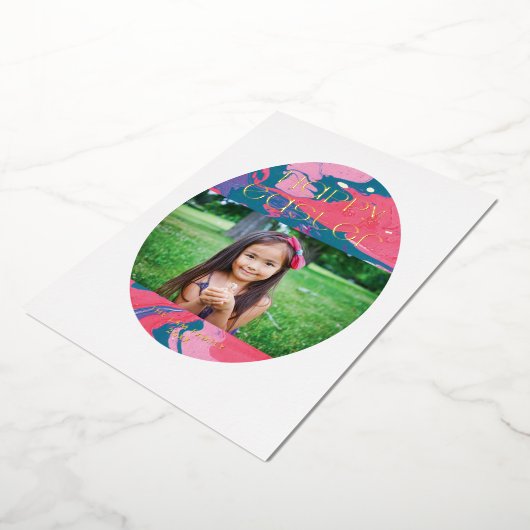 ホイルマーブルイースターエッグのホリデーフォトカード – ティール（緑がかった色） 箔シーズンカード (回転した状態)