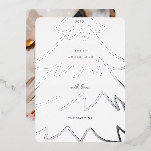 ホイルミニマルクリスマスツリー写真 箔シーズンカード (正面/裏面)