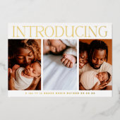 ホイルミニマルフォトコラージュベビー誕生発表 箔招待状 (正面)