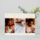 ホイルミニマルフォトコラージュベビー誕生発表 箔招待状 (立ち正面)