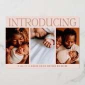 ホイルミニマルフォトコラージュベビー誕生発表 箔招待状 (正面)