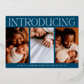 ホイルミニマルフォトコラージュベビー誕生発表 箔招待状 (正面)