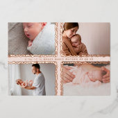 ホイルミニマルフォトコラージュベビー誕生発表 箔招待状 (正面)