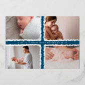 ホイルミニマルフォトコラージュベビー誕生発表 箔招待状 (正面)