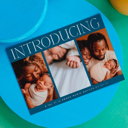 ホイルミニマルフォトコラージュベビー誕生発表 箔招待状