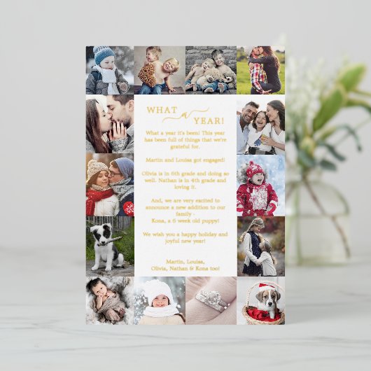 ホイルミニマルWhat A Yearフォトコラージクリスマス 箔シーズンカード (立ち正面)