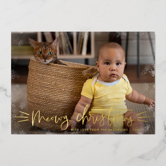 ホイルムワイクリスマス猫クリスマスホリデーフォト 箔シーズンカード (正面)